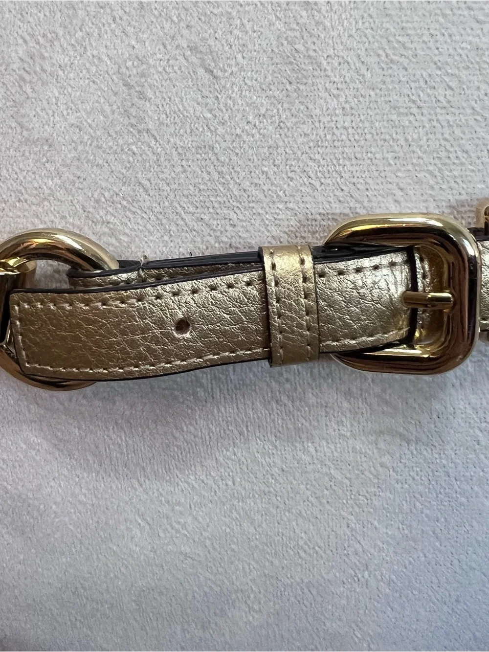 Ann Taylor Metallic Gold Statement Belt Size L Fixed 35” Chain Link Hardware